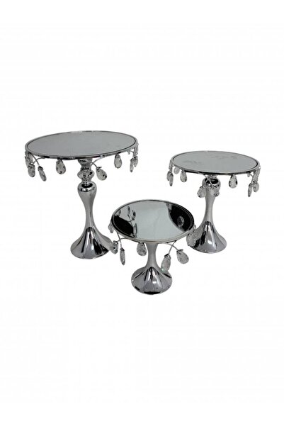 OEM Suport Pentru Prajituri Cu Pietre Din Sticla Argintiu 3/Set