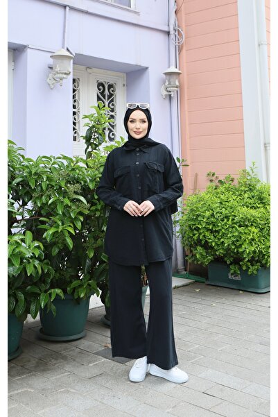 NİSUM MODA Two-Pocket Shirt Cotton Linen Set