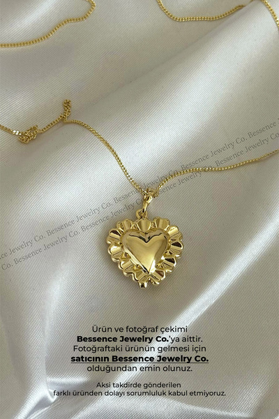 BESSENCE JEWELRY CO. Xuping 14K Gold VIP Vintage Fırfır Kenarlı Bombeli Kalp ...