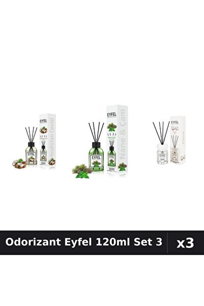 Eyfel Set 3 Odorizant Cameră Betisoare 120ml - Bumbac, Nucă Cocos, Pin Mentă