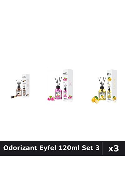 Eyfel Set 3 Odorizant Camera Betisoare 120ml - Vanilie, Trandafir, Lămâie