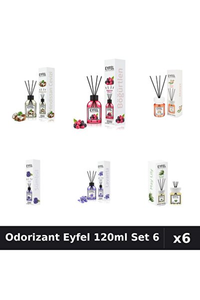 Eyfel Set 6 Odorizante Camera Betisoare 120ml - 6 Arome Asortate, Lavanda, Ac...