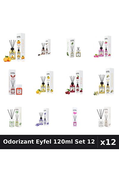 Eyfel Set 12 Odorizant Cameră Betisoare - 12 Arome Asortate, 120ml Parfum