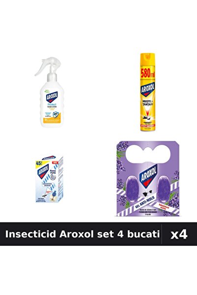 Aroxol Set 4 Insecticid - Loțiune 200ml, Spray 580ml, Aparat Electric, Spirale