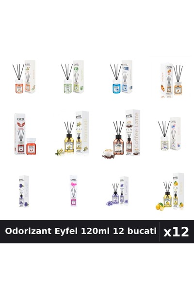 Eyfel Set 12 Odorizant Camera Betisoare 120ml - 12 Arome Asortate, Parfum Intens