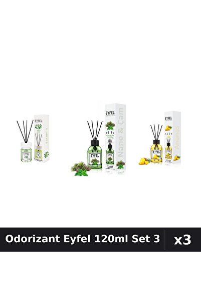 Eyfel Set 3 Odorizant Camera Betisoare 120ml - Iasomie, Pin Mentă, Ananas