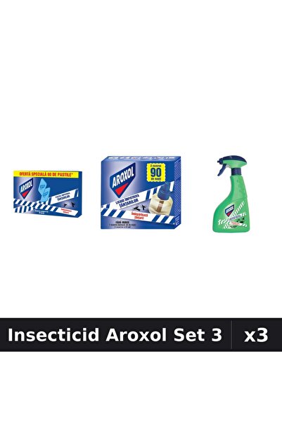 Aroxol Set 3 Insecticid - Spray 400ml, Aparat 45 Nopti, Pastile 60 buc - Prot...