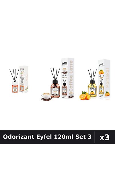 Eyfel Set 3 Odorizant Camera cu Betisoare - Acacia, Cafea, Portocala 120ml