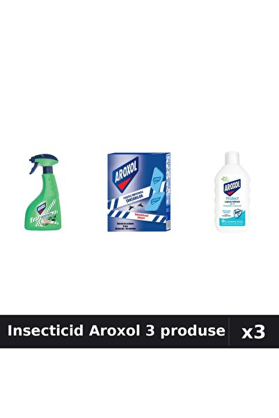 Aroxol Set 3 Insecticid - Spray 400ml, Pastile 30buc, Loțiune Repelent 200ml