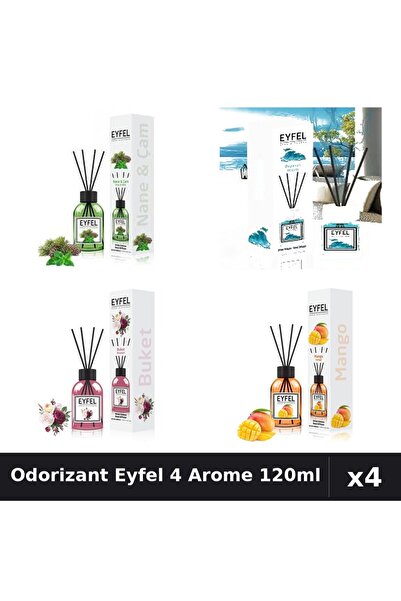 Eyfel Set 4 Odorizant Camera Betisoare 120ml - Pin Mentă, Ocean, Bouquet, Mango