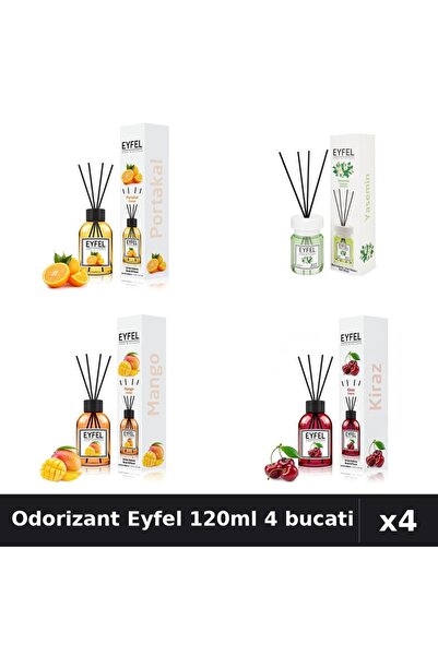 Eyfel Set 4 Odorizant Camera Betisoare 120ml - Portocala, Iasomie, Mango, Cirese