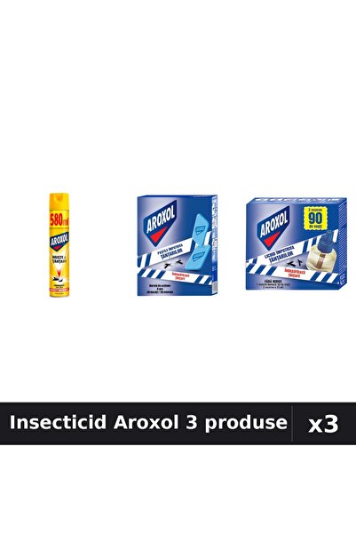 Aroxol Set 3 Insecticid - Spray 580ml, Pastile 30buc, Aparat 45 nopti