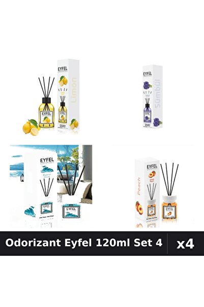 Eyfel Set 4 Odorizant Camera Betisoare 120ml - Lămâie, Zambile, Ocean, Piersică