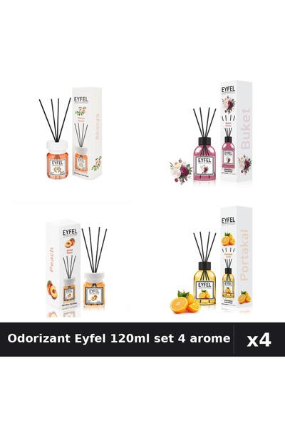 Eyfel Set 4 Odorizant Camera cu Betisoare 120ml - Acacia, Bouquet, Piersica, ...