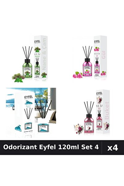 Eyfel Set 4 Odorizant Camera Betisoare - Pin Mentă, Trandafir, Ocean, Bouquet...