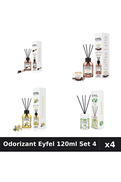 Eyfel Set 4 Odorizant Cameră Betișoare 120ml - Vanilie, Cafea, Iasomie, Mâna ...