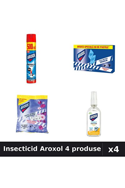 Aroxol Set 4 Insecticid - Spray 500ml, Pastile 60+20 buc, Loțiune Repelent 85ml