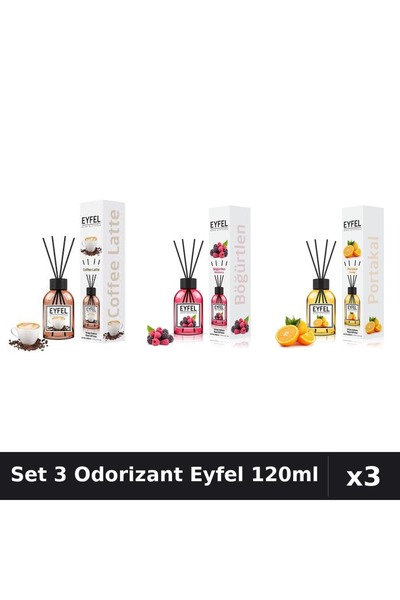 Eyfel Set 3 Odorizante Camera Betisoare, Cafea, Fructe De Padure, Portocala, ...