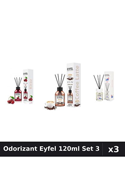 Eyfel Set 3 Odorizant Camera Betisoare 120ml - Cafea, Cireșe, Orhidee