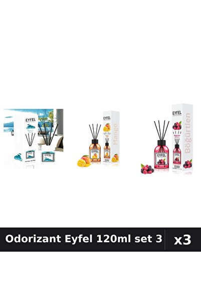 Eyfel Set 3 Odorizant Cameră Betișoare 120ml - Ocean, Mango, Fructe Pădure