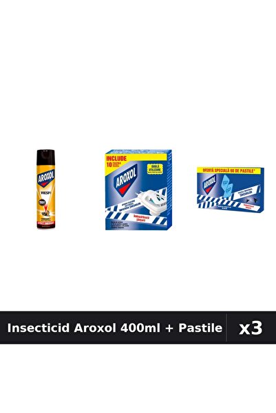 Aroxol Set 3 Insecticid - Spray 400ml + Pastile Anti-Insecte 60 bucati - Prot...
