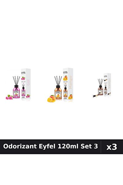 Eyfel Set 3 Odorizant Camera Betisoare 120ml - Trandafir, Mango, Vanilie