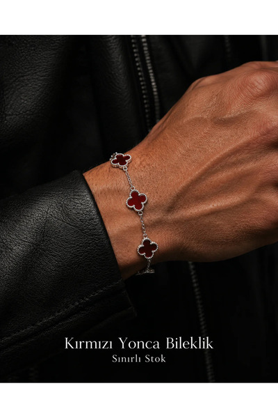 STAPBEST 925 ayar - Yonca bileklik kırmızı