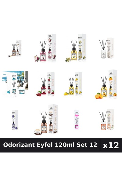 Eyfel Set 12 Odorizant Camera 120ml Betisoare - 12 Arome Asortate, Parfum Intens