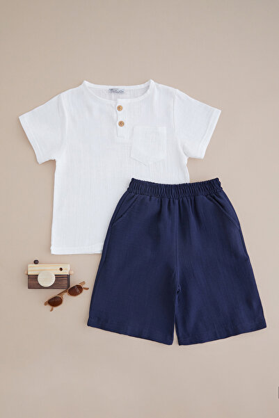 Fulla Moda Half Buttoned Muslin Fabric Boys' 2-Piece Set
