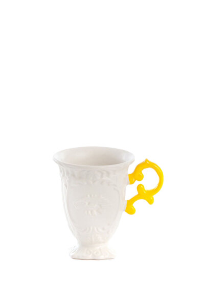 SELETTI i-Wares Beyaz Porselen Sarı Kulplu Kupa