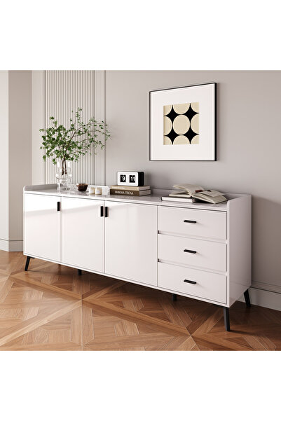 Home Box Marwell 2 Metre 3-Door Sintered Stone Top Large Sideboard with 3 Dra...