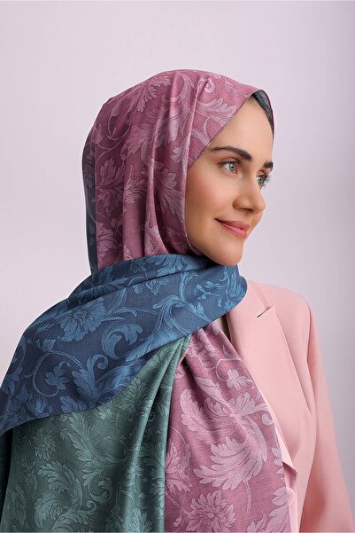 Ayshara Ahenk Gradient Patterned Double-Sided Shawl - Blue Pink Green
