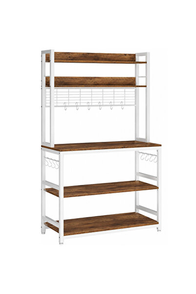 VASAGLE Kitchen shelf with sockets, 5 shelves, metal plate with 14 hooks, 80x...