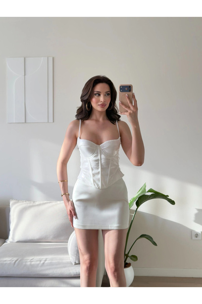 Zoom Butik Payetli Korse Büstiyer - BEYAZ
