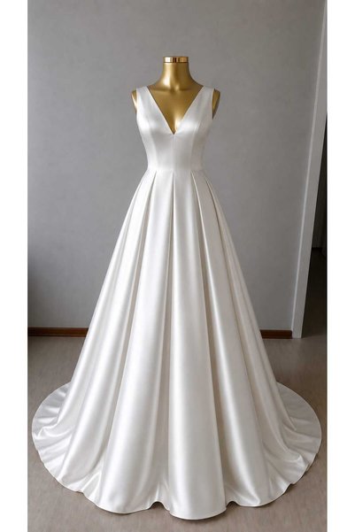 TuZeGiyim Satin V-Neck Wedding Dress