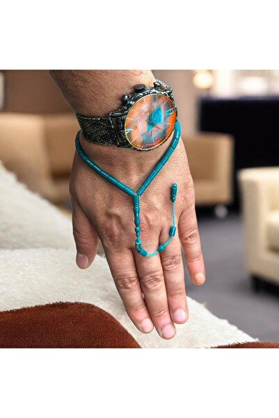 İnan Tesbih Special Turquoise Color Full Cut Ankle Length Crimped Amber Praye...