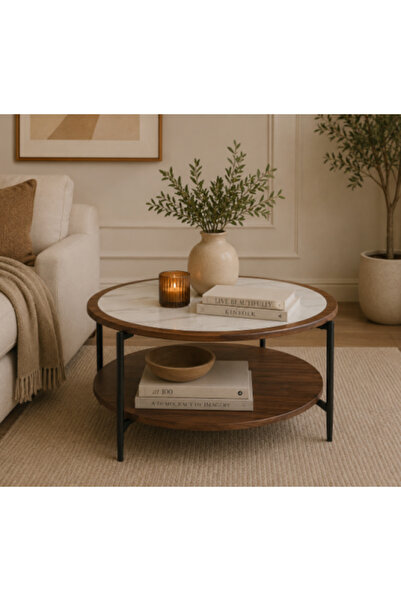 Palma homez Round Marble and Wood Coffee Table 100 cm |   Modern Luxury Table