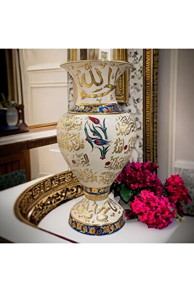 Berra Ceramic Altın İşlemeli El Yapımı Vazo, Dekoratif Vazo, Geleneksel Motif...