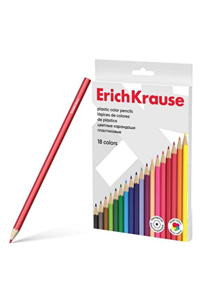 Erich Krause Set of 18 hexagonal plastic colored pencils, 53362