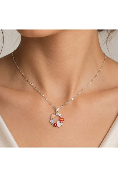 Bk Gift Women's Necklace with Flower and Butterfly Figures and Colorful Stone...
