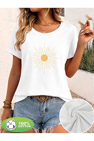 PAVRO Unisex Άνετο T-shirt με μικτό σχέδιο και στάμπα