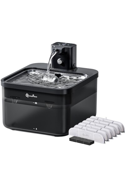 DownyPaws Cat Water Fountain, motion sensor, wireless, stainless steel, 4000 ...