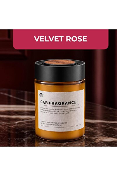 Auto Family FZE Velvet Rose Premium Car Air Freshener – Long Lasting Car Perfume, Elegant Amber Glass Fragrance Diffuser with Wood Lid, Odor Eliminator, Natural Aroma Air Freshener