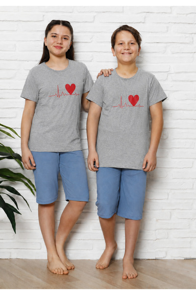 Serena Pijama copii cu maneca scurta si pantalon 3/4- culoare gri