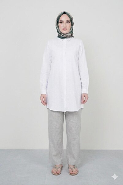 EnModa Women's Terrycotton Hidden Button Boyfriend Hijab Shirt