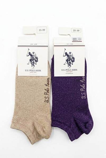 U.S. Polo Assn. Women's Glittery Booties Socks 2-Pack 35-39 Gold and Purple G...