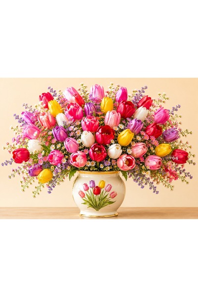 OEM Elegant Canvas Painting with Multicolored Tulips – Size 60x40 cm
