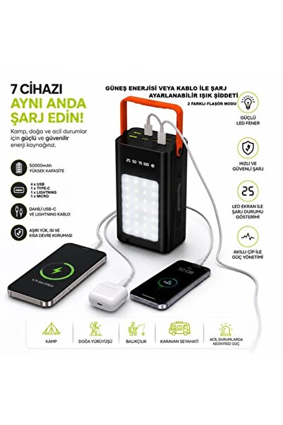 NEALIRSANUCUZ Solar Powerbank Güneş Enerjili PW-125 Süper LED Kamp Işıklı 50....