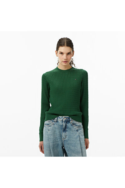 Tommy Hilfiger Cable Kadın Yeşil Kazak