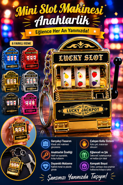 Seram Collection Anahtarlık Eğlenceli Slot Makinası Meyve Makinesi Anahtarlık